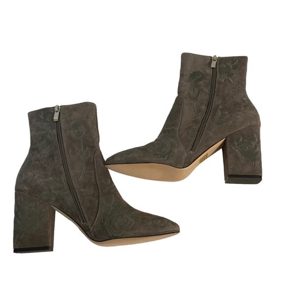 Anthropologie Silent D Mamet Gray Embroidered Suede Heeled Boots Size 10 - Picture 2 of 10